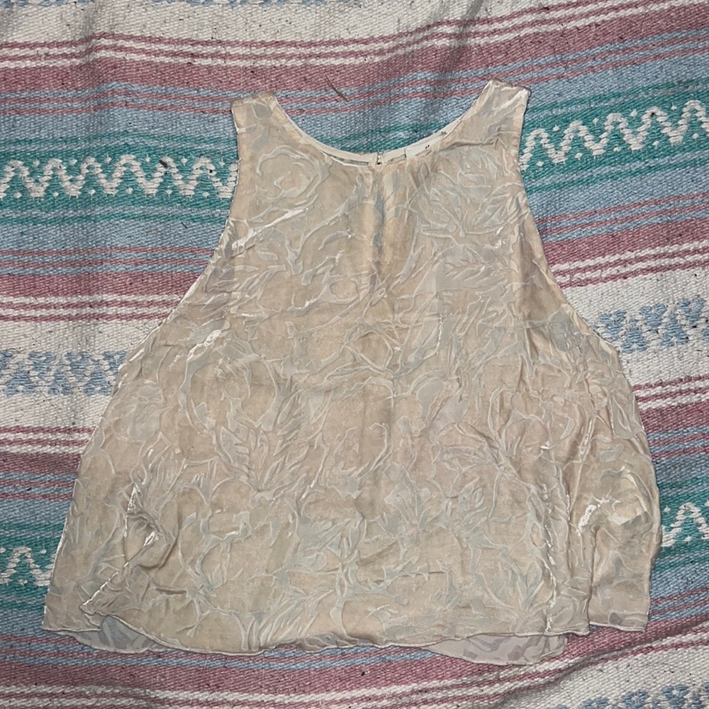 Aritzia Wilfred cream silk and velvet sleeveless blouse